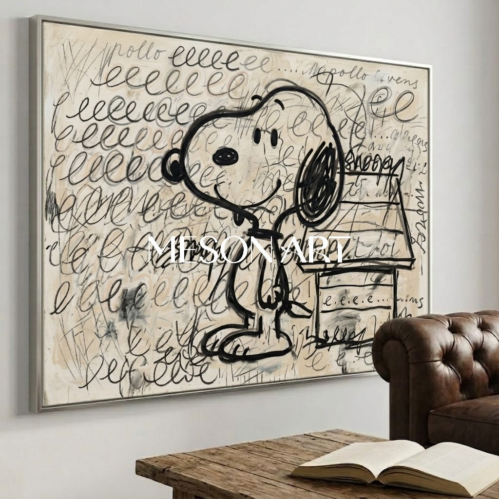 Snoopy Doghouse Oil Painting Hand Painted Pop Art Bedroom Wall Canvas