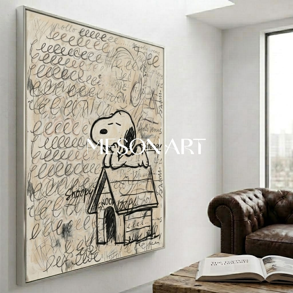 Handmade Snoopy Graffiti Painting Entryway Console Art Nursery Canvas