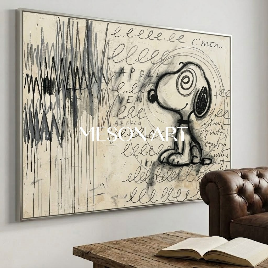 Large Hypnotic Snoopy Painting Above Couch Decor Graffiti Art Canvas