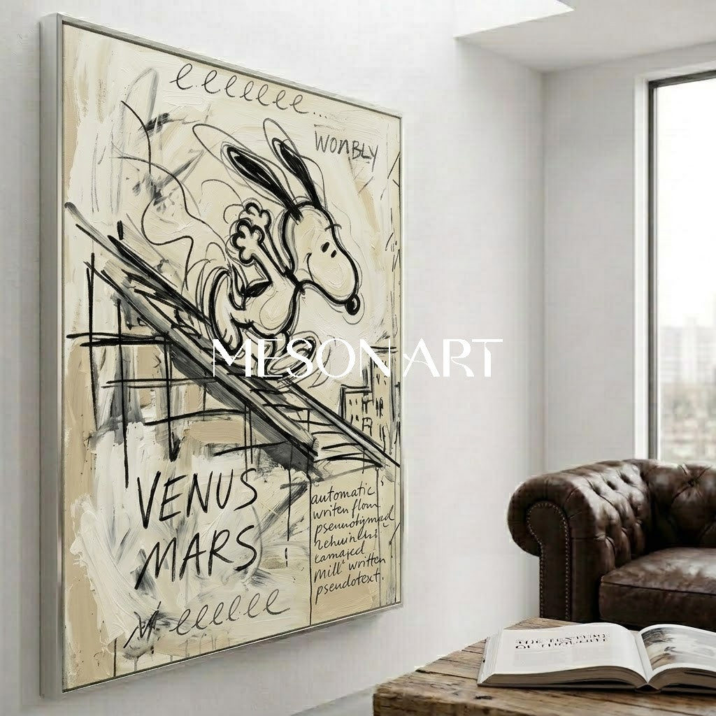 Original Snoopy Sliding Framd Painting Custom Canvas Urban Pop Art