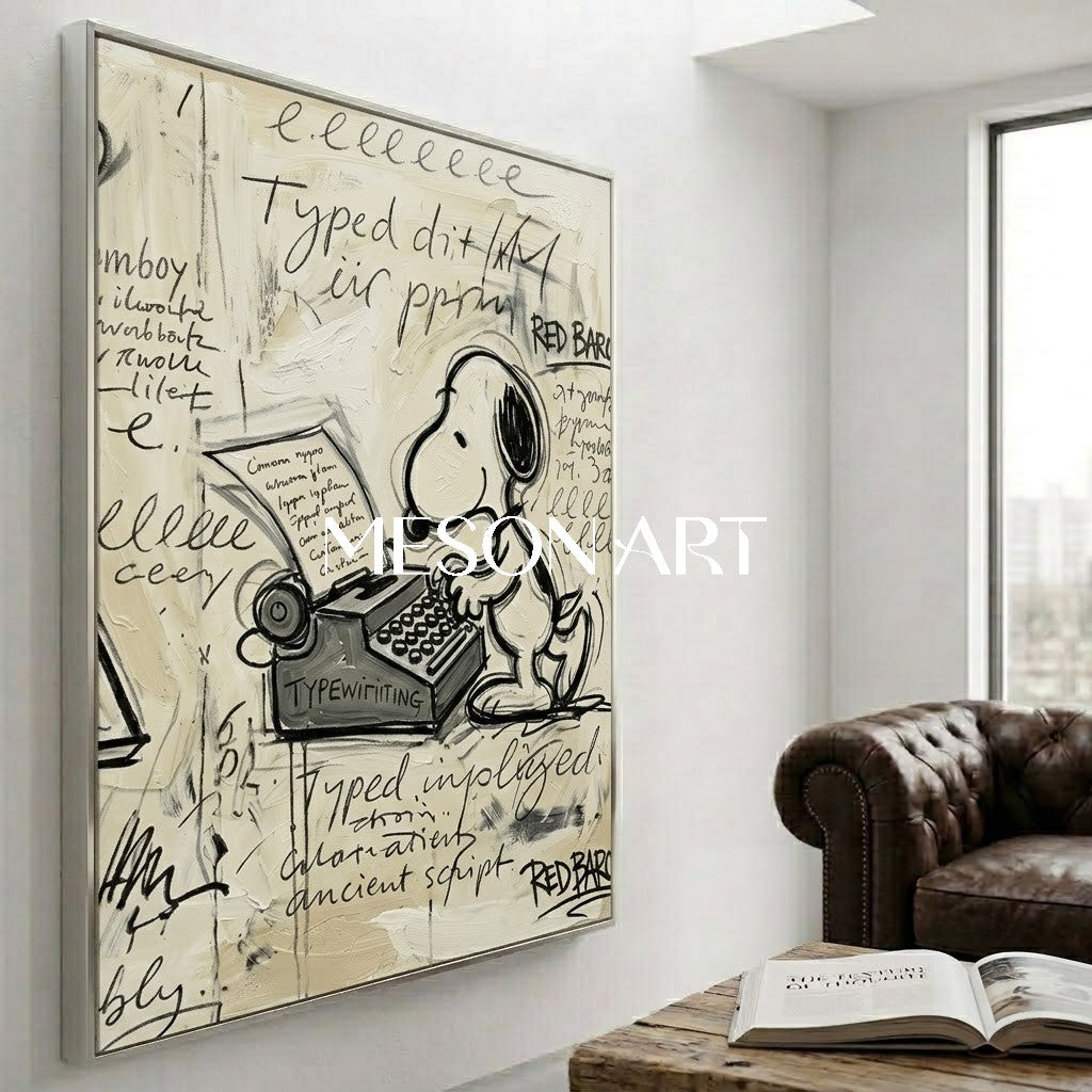 Original Snoopy Typewriter Handmade Couch Canvas Statement Painting