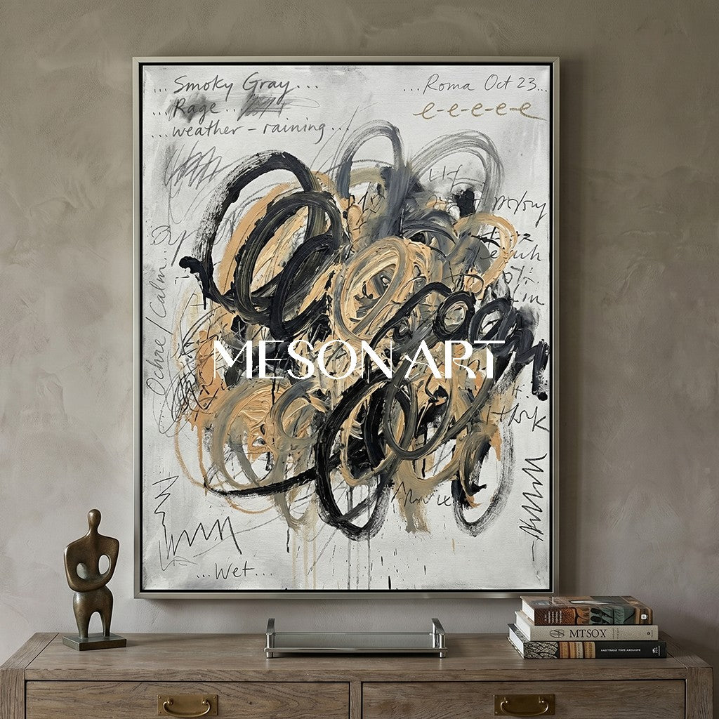 Original Abstract Scribble Painting Textured Canvas Office Statement