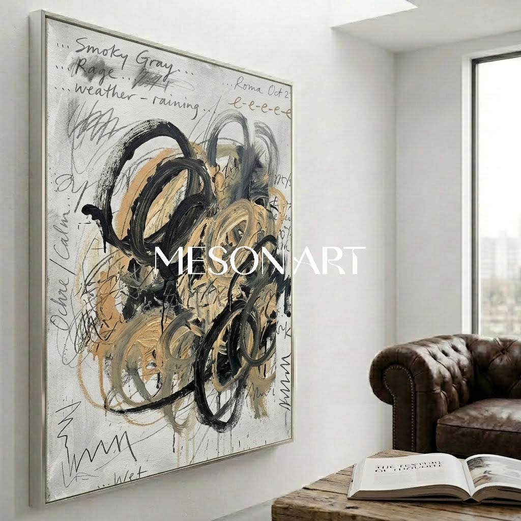 Original Abstract Scribble Painting Textured Canvas Office Statement