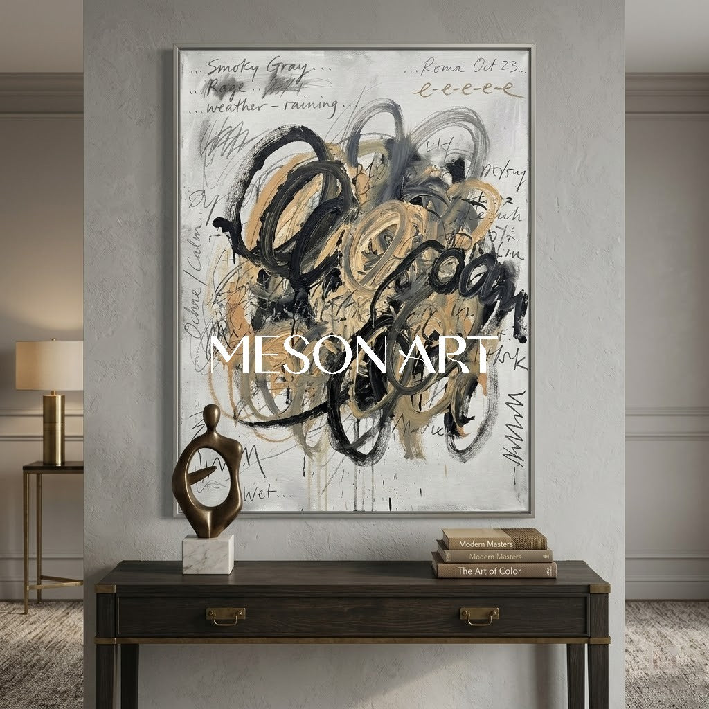 Original Abstract Scribble Painting Textured Canvas Office Statement