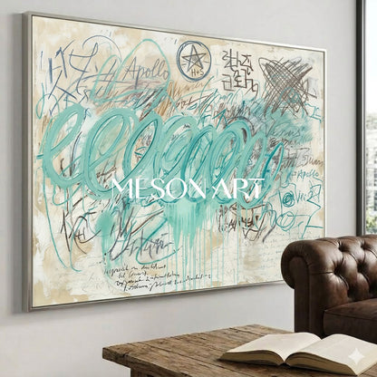 Modern Mint Green Abstract Expressionist Painting Large Canvas Bathroom