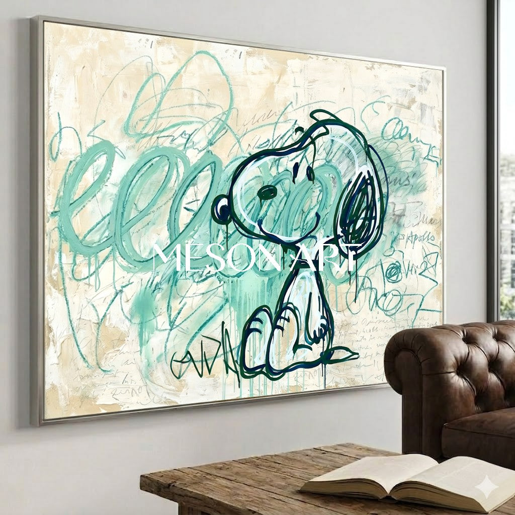 Large Original Snoopy Canvas Wall Art Basquiat Style for Luxury Office