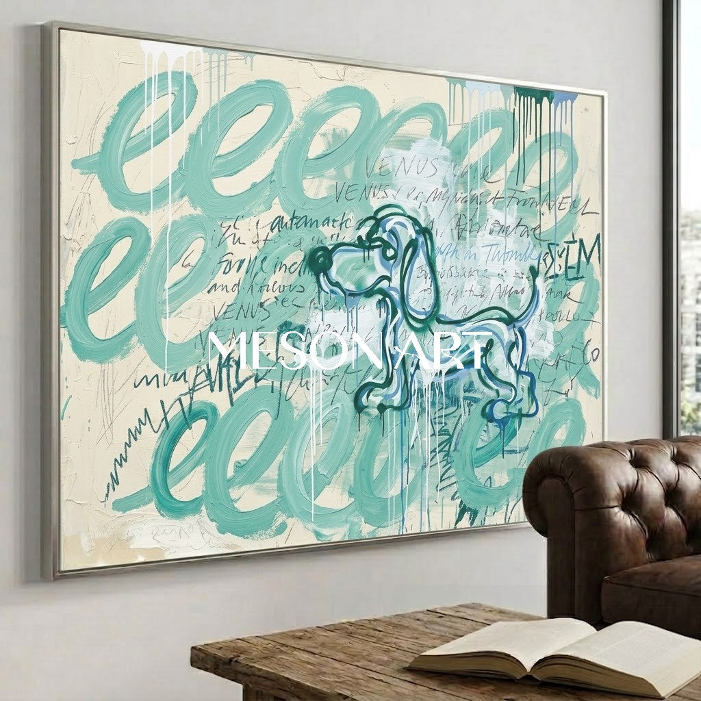 Hand Painted Textured Dachshund Graffiti Cartoon Art Living Room Decor