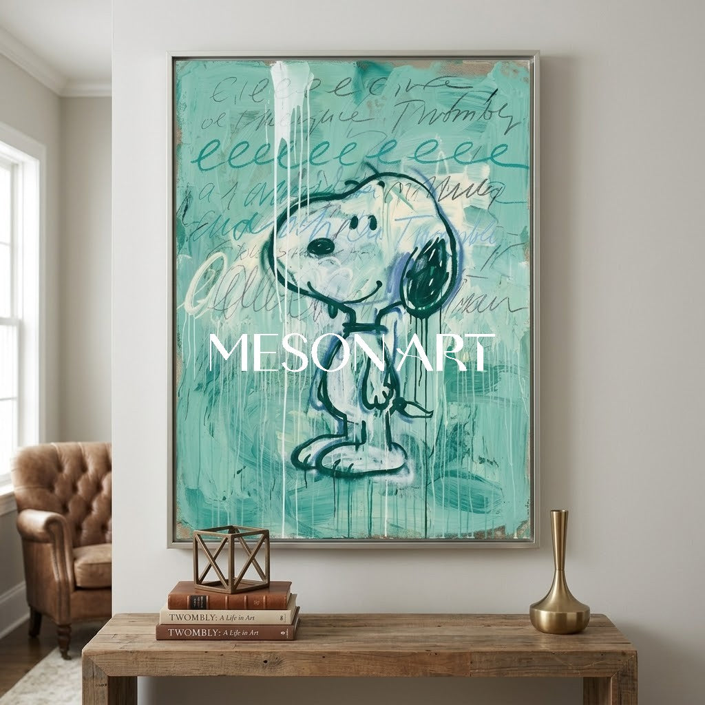 Hand Painted Textured Graffiti Snoopy Street Art Statement Wall Decor