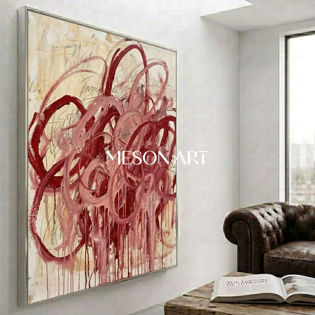 Original Crimson Bacchus Style Painting Large Abstract Expressionist Art