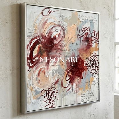 Original Abstract Expressionist Painting Burgundy Romantic Living Room