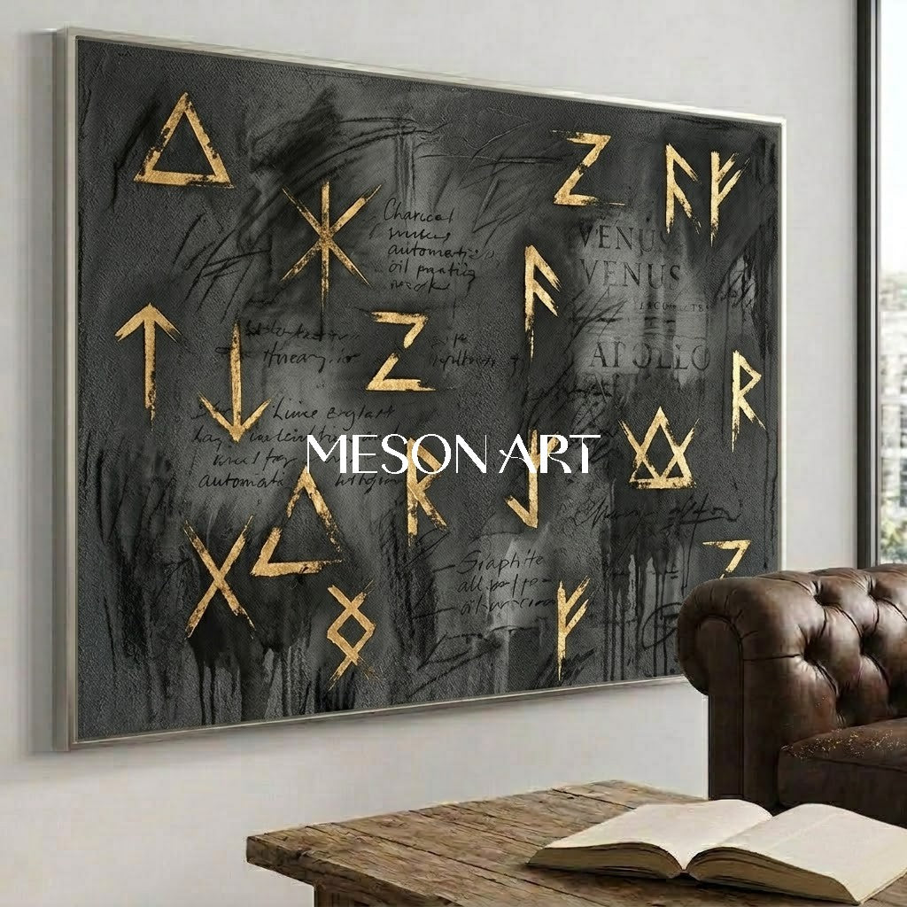 Neo Expressionist Gold and Charcoal Painting Large Modern Gallery Art