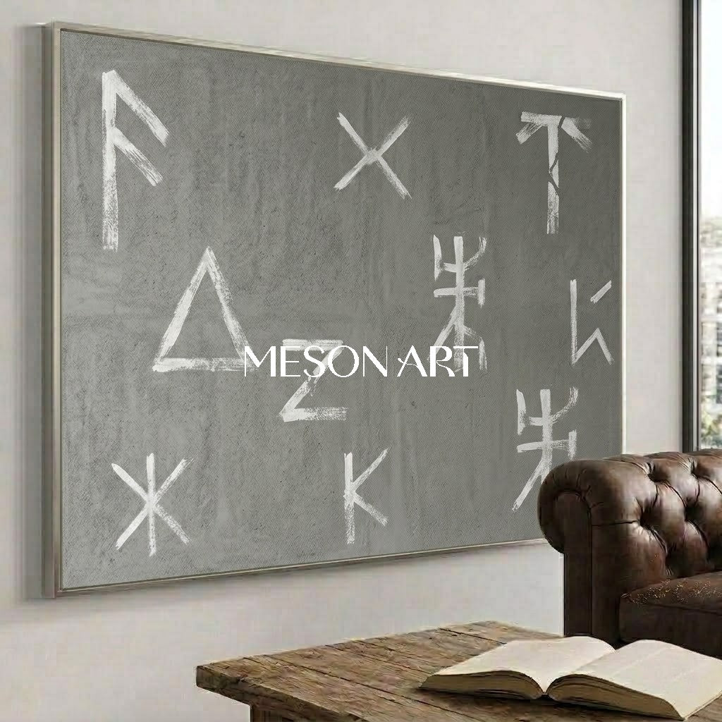 Modern Hand Painted Minimalist Gray and White Office Wall Art Decor