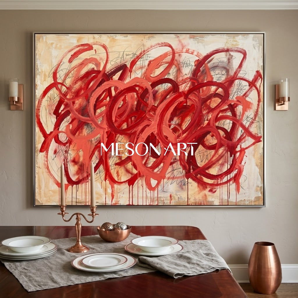 モダンなオリジナル赤抽象油絵テクスチャ大キャンバスアート – MesonArt