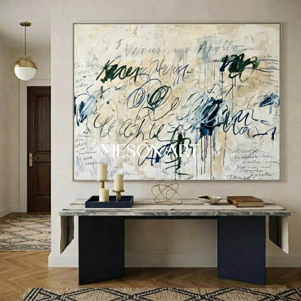 Original Abstract Oil Painting Large Script Art Modern Office Decor