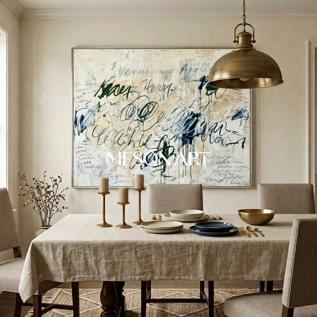 Original Abstract Oil Painting Large Script Art Modern Office Decor