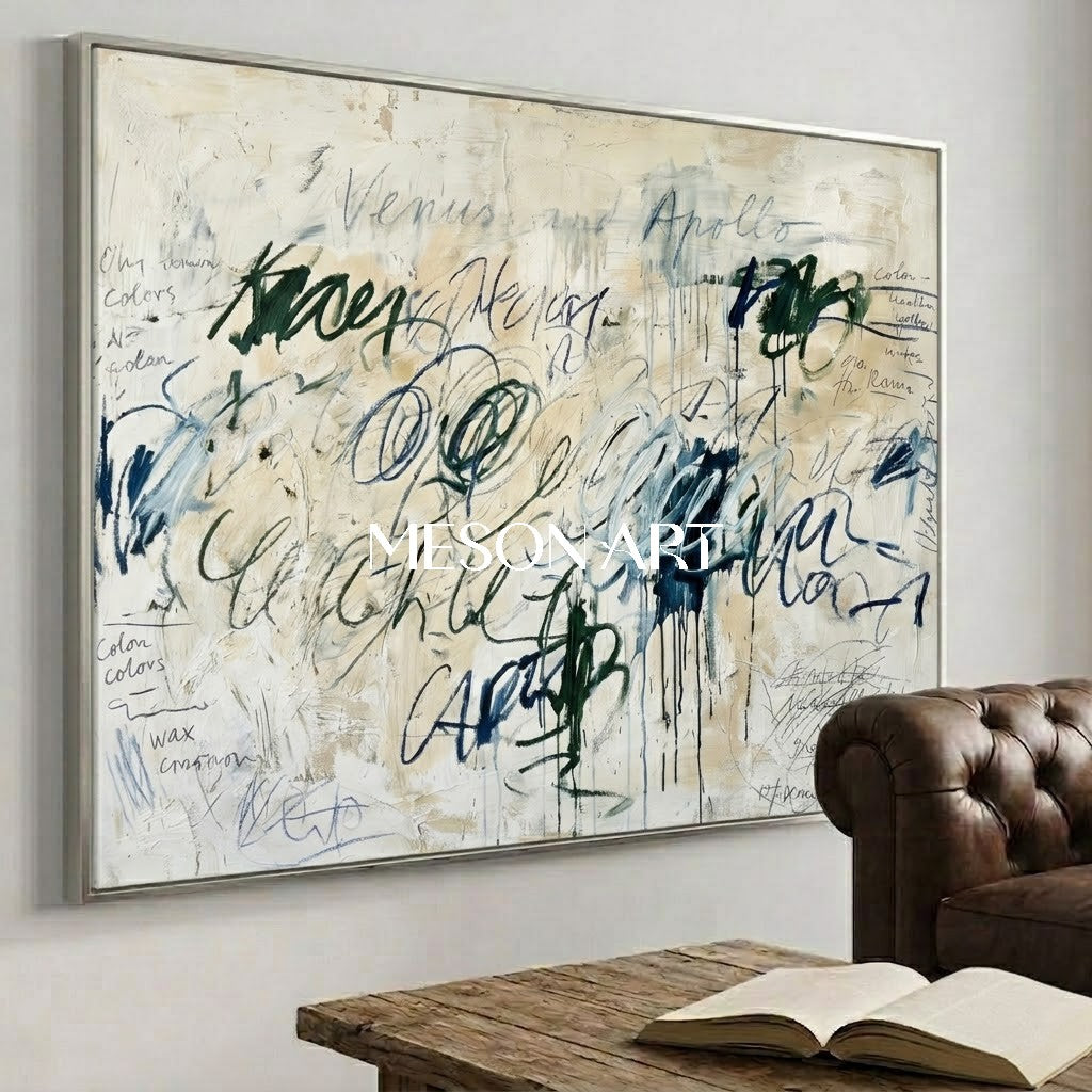 Original Abstract Oil Painting Large Script Art Modern Office Decor