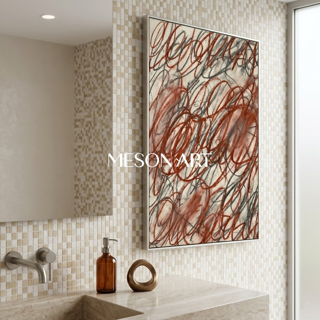 Handmade Red Abstract Wall Art for Modern Gallery Entryway Painting