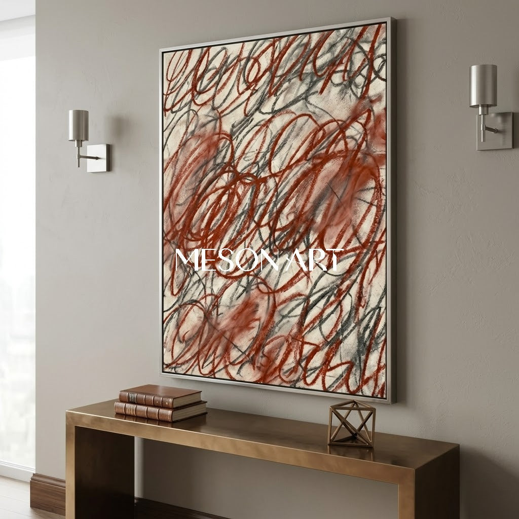 Handmade Red Abstract Wall Art for Modern Gallery Entryway Painting