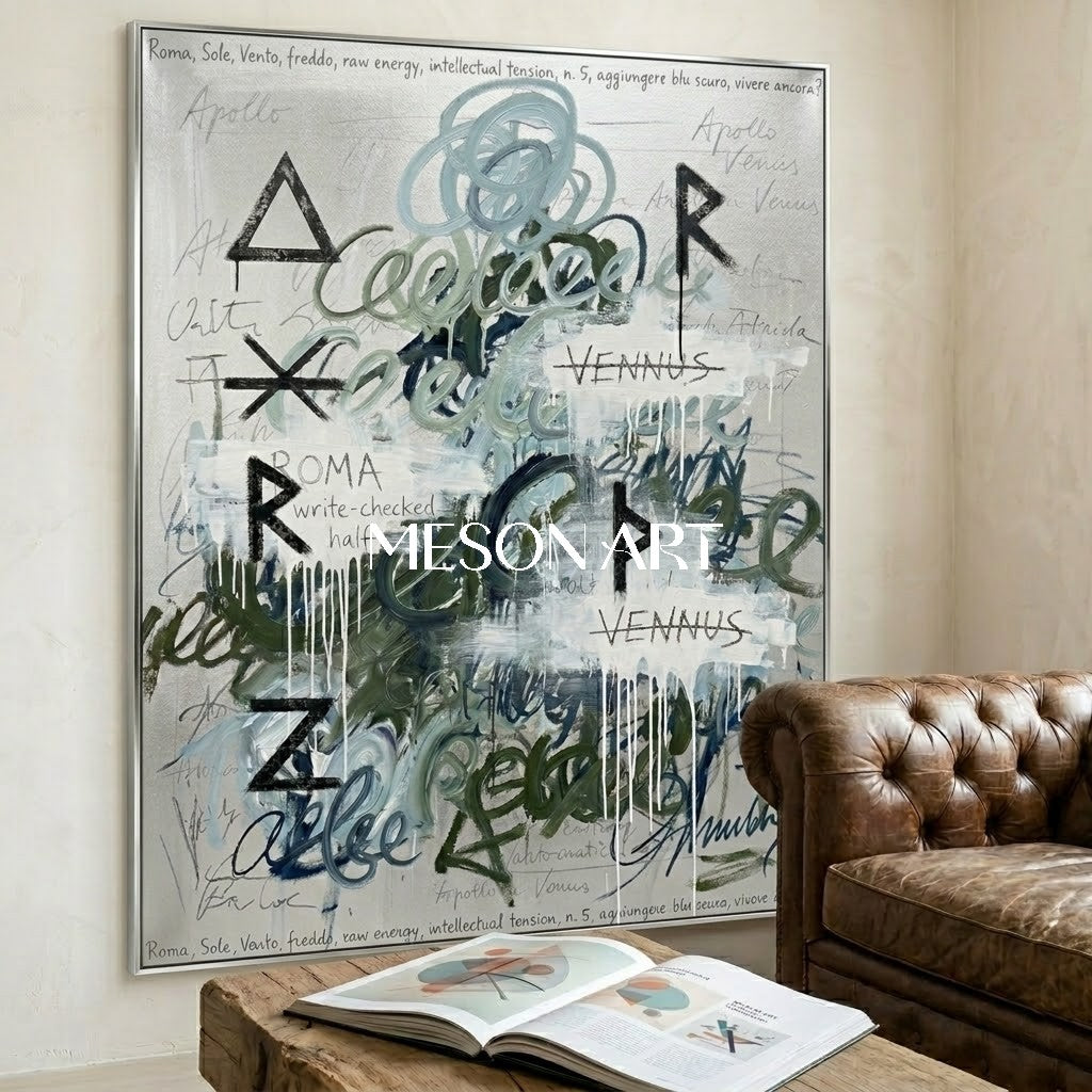 Large Abstract Symbol Graffiti Canvas Hand Painted Urban Art Hallway