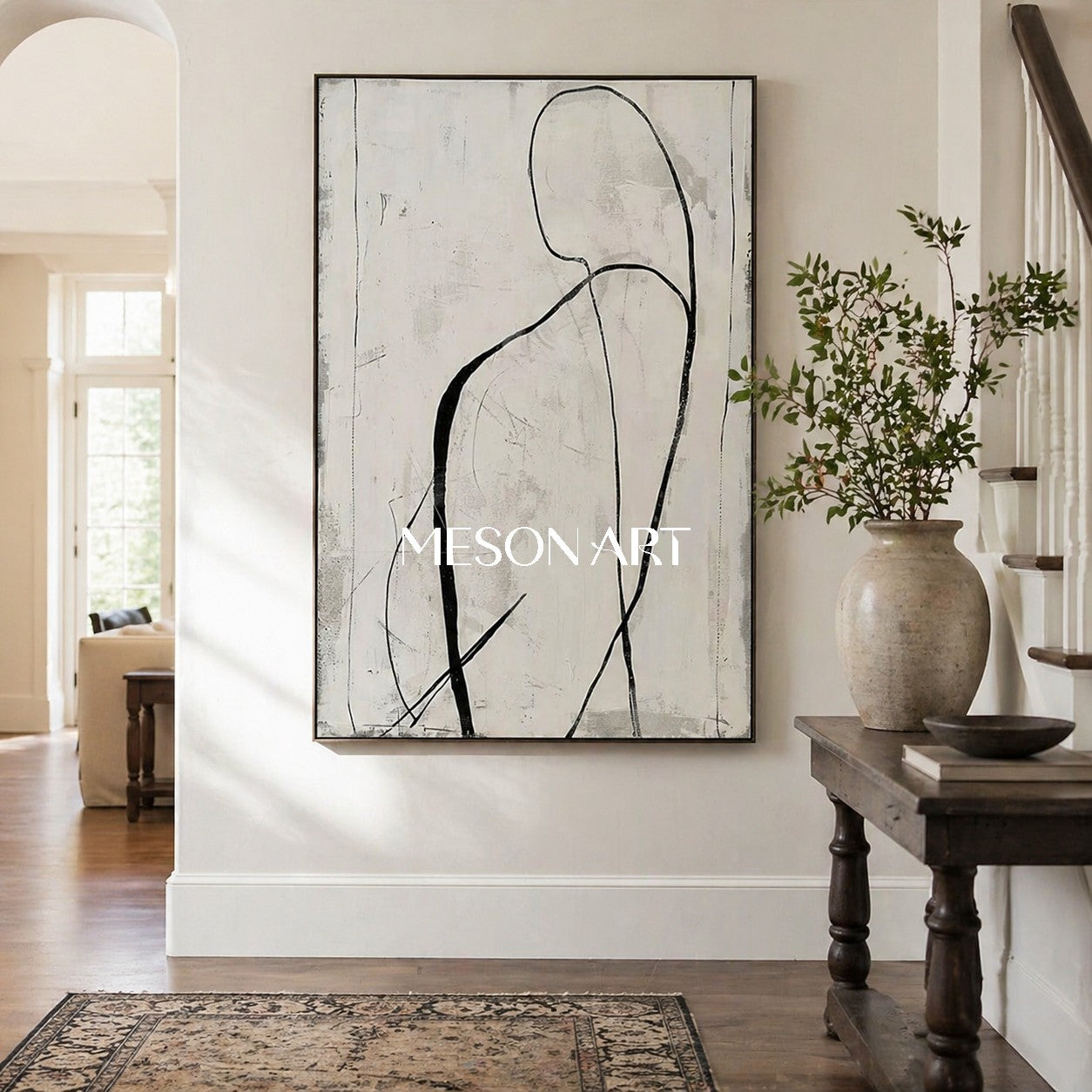 Black and White Abstract Painting Minimalist Canvas Wall Art Decor
