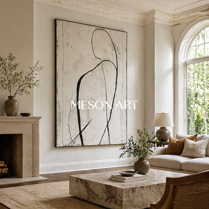 Black and White Abstract Painting Minimalist Canvas Wall Art Decor