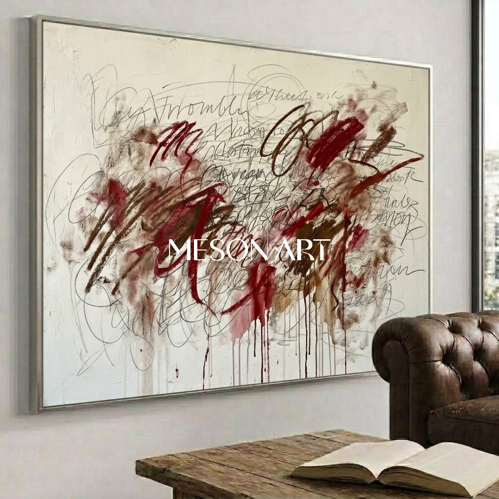 Original Abstract Scribble Painting Graffiti Neutral Canvas Living Room