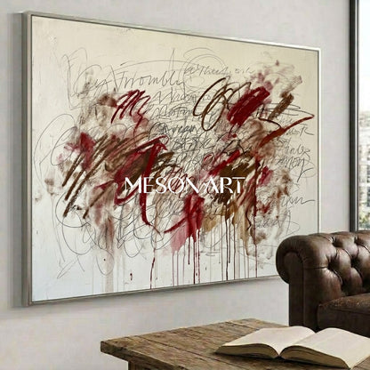 Original Abstract Scribble Painting Graffiti Neutral Canvas Living Room