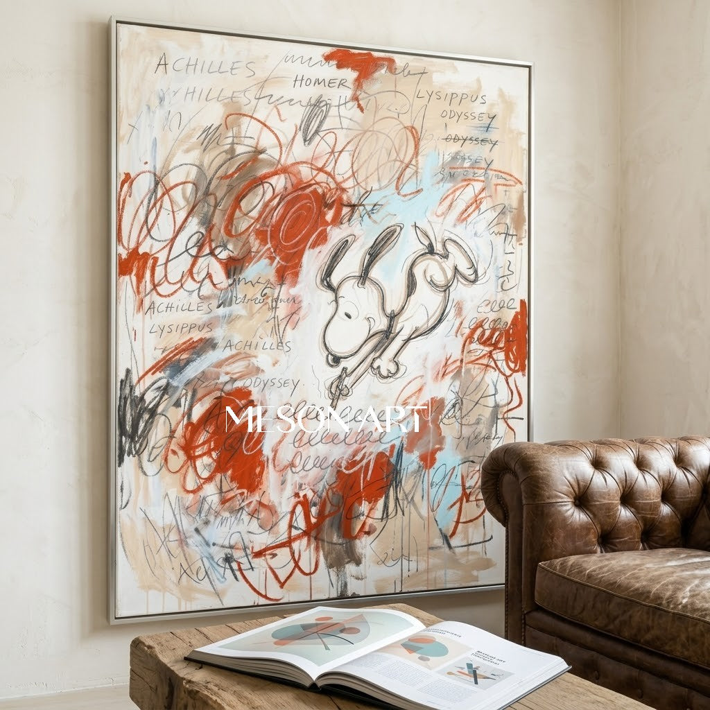 Original Abstract Scribble Art Handmade Graffiti Snoopy Canvas Kids Room