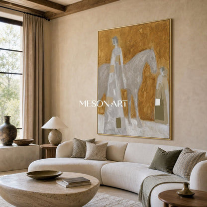 Minimalist Geometric Abstract Art In Earthy Gold Tones For Modern Home Decor