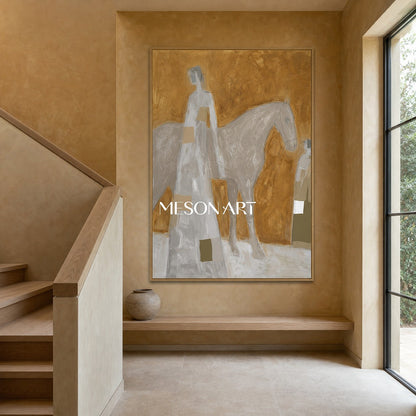 Minimalist Geometric Abstract Art In Earthy Gold Tones For Modern Home Decor