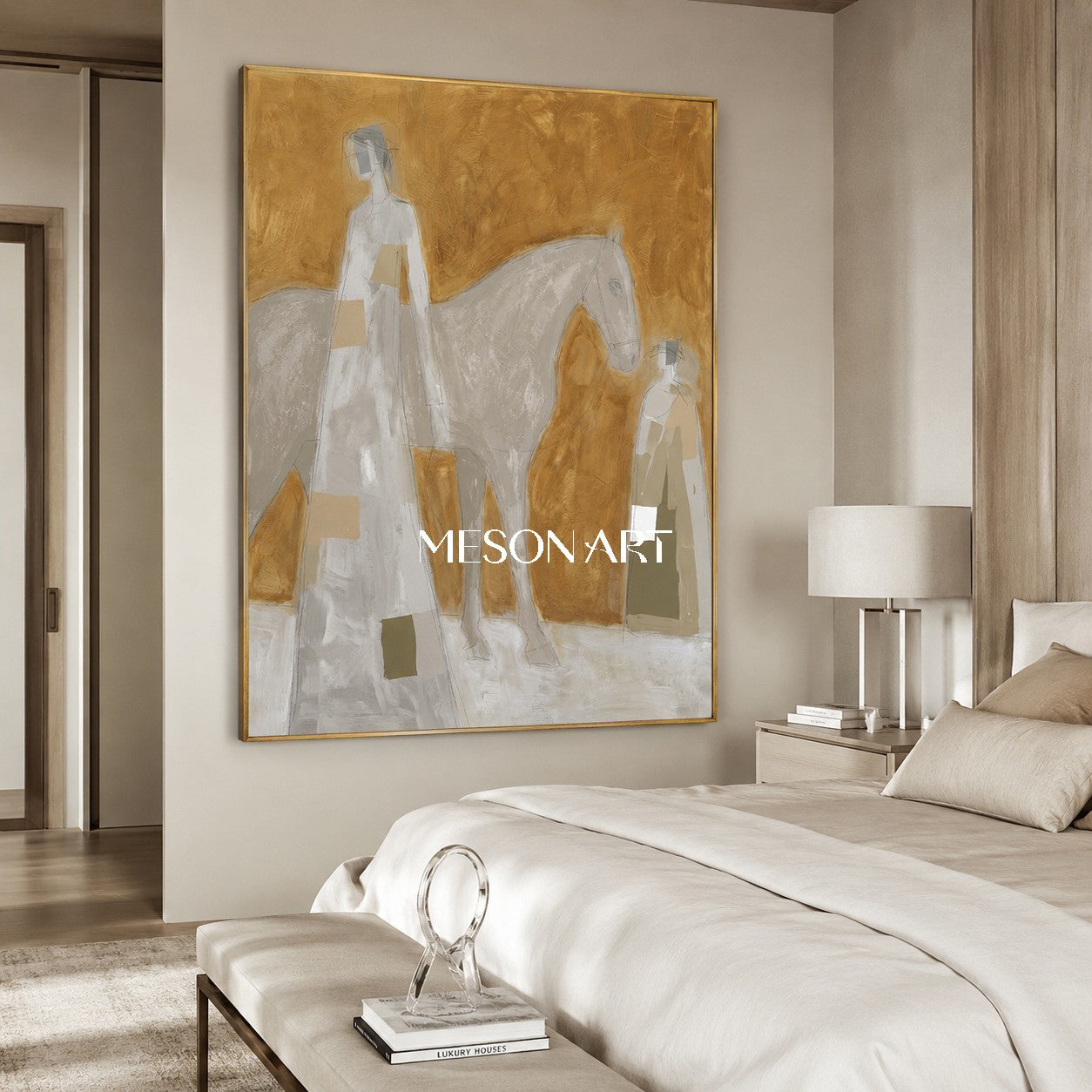 Minimalist Geometric Abstract Art In Earthy Gold Tones For Modern Home Decor