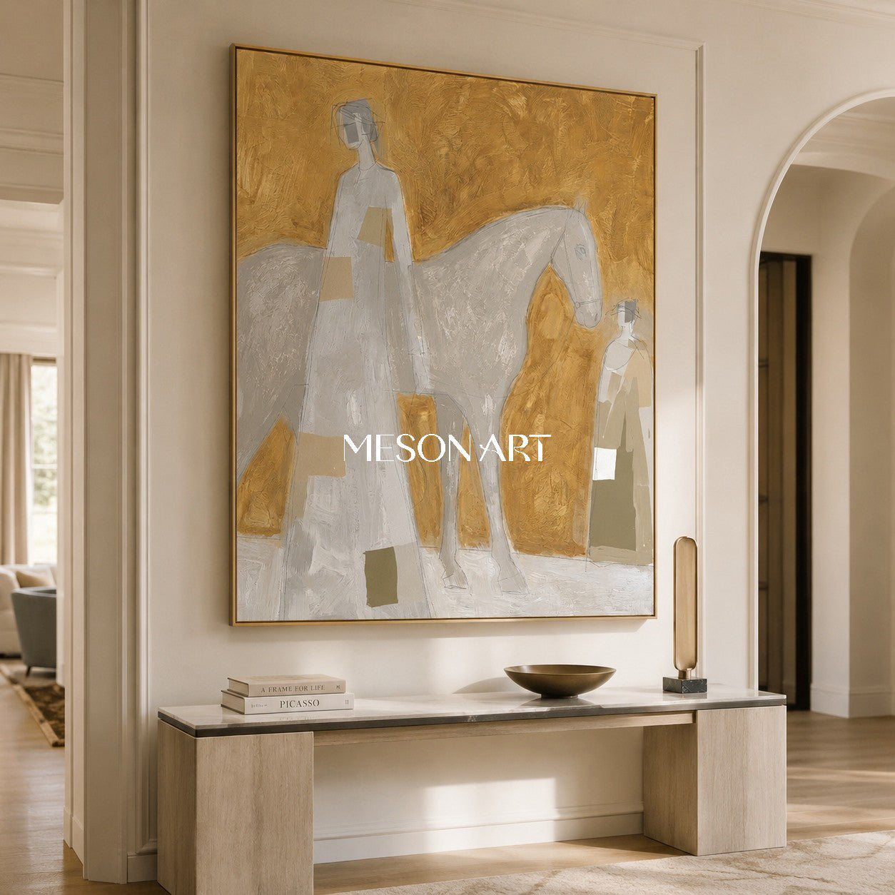 Minimalist Geometric Abstract Art In Earthy Gold Tones For Modern Home Decor