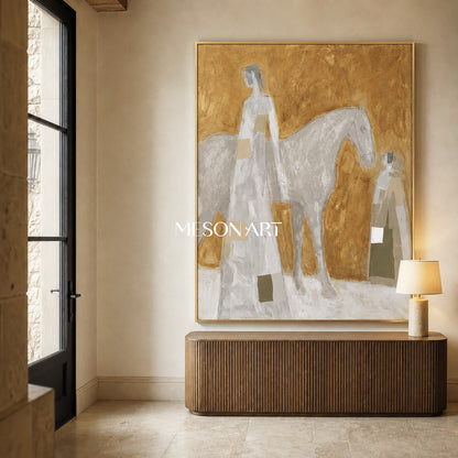 Minimalist Geometric Abstract Art In Earthy Gold Tones For Modern Home Decor