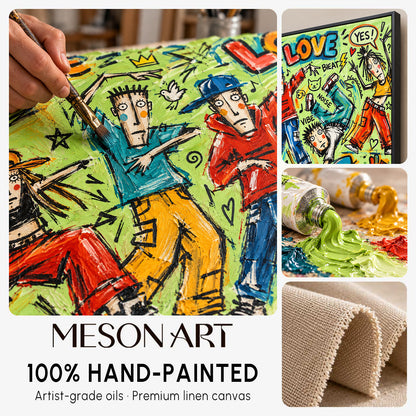 Green And Red Graffiti Street Art Panoramic Canvas Painting For Living Room By Mesonart