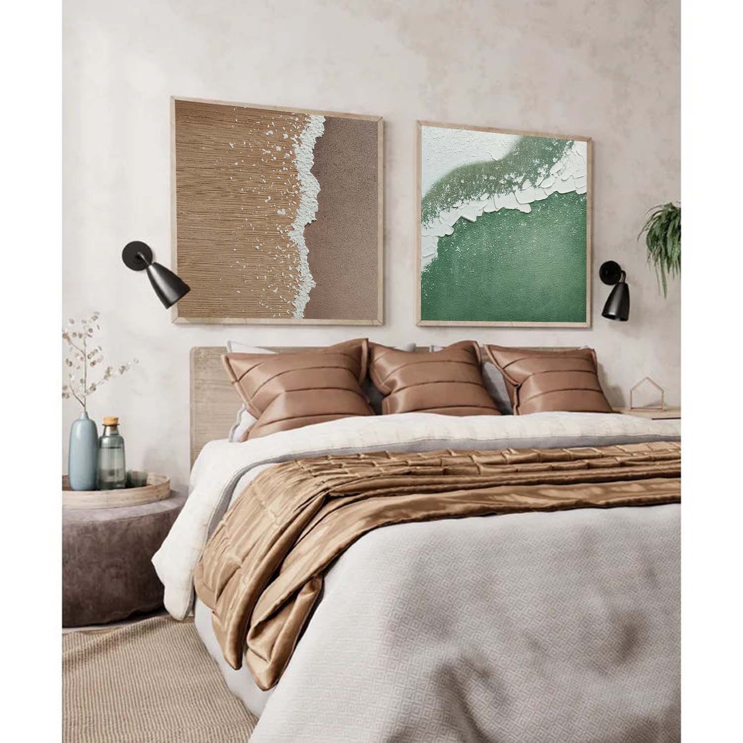 Large Coastal Beach Abstract Art Set of 2 Beach Texture Paintings Minimalist Wave Wall Art Set of 2