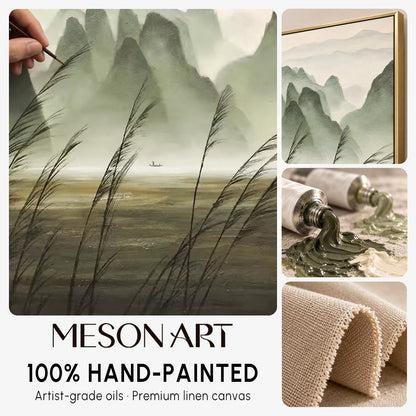 Green Landscape Oil Painting Green Landscape Wall Art Wabi-Sabi Art Decor Landscape Texture Art