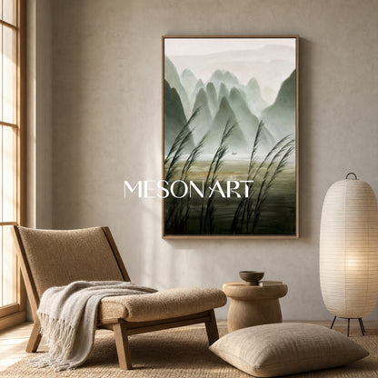 Green Landscape Oil Painting Green Landscape Wall Art Wabi-Sabi Art Decor Landscape Texture Art