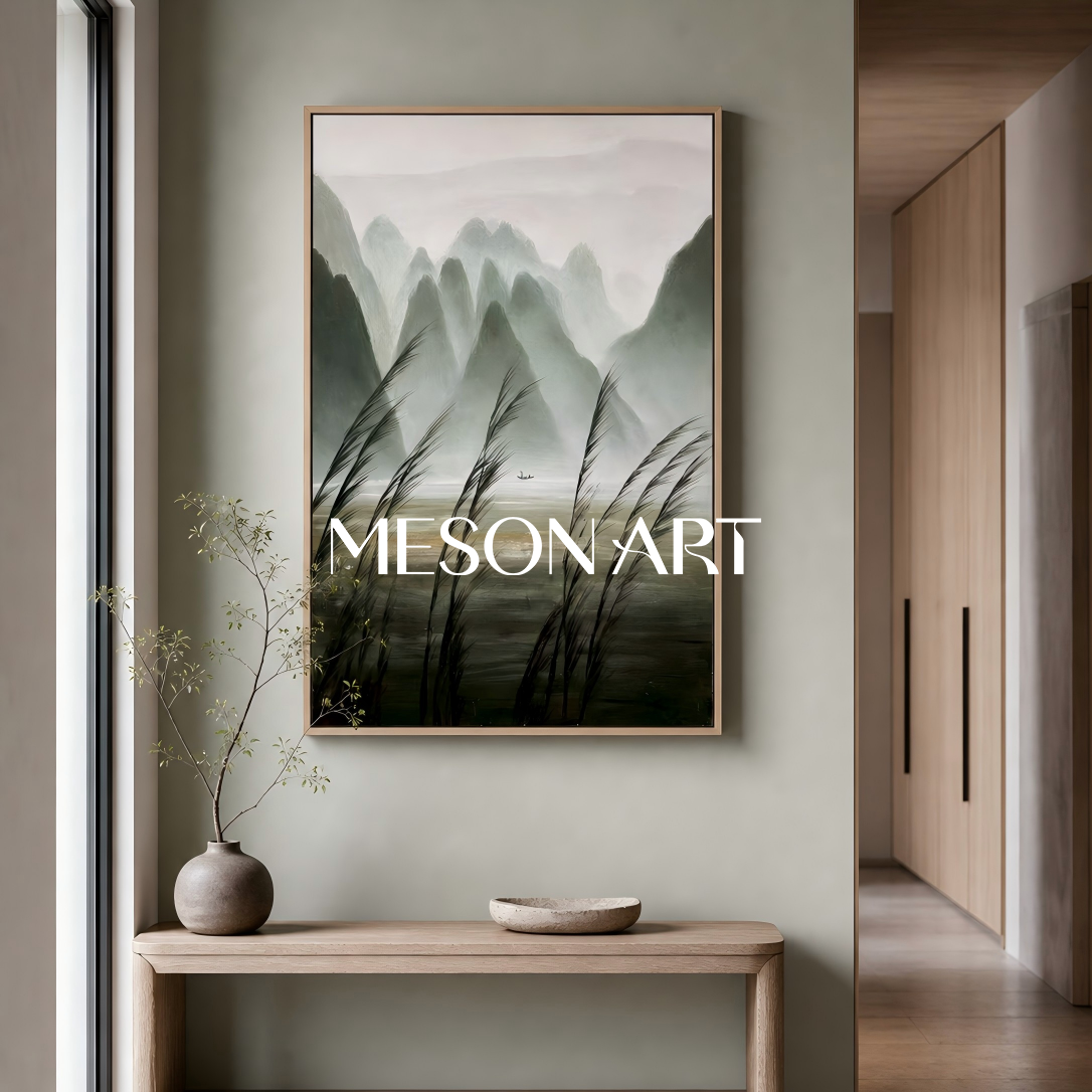 Green Landscape Oil Painting Green Landscape Wall Art Wabi-Sabi Art Decor Landscape Texture Art