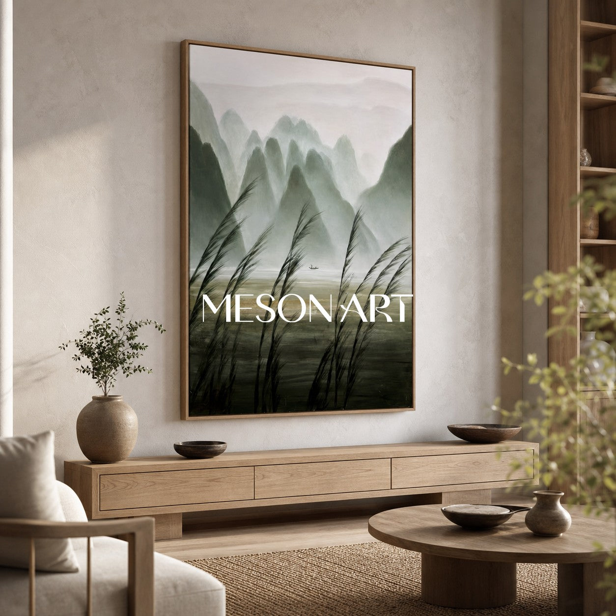 Green Landscape Oil Painting Green Landscape Wall Art Wabi-Sabi Art Decor Landscape Texture Art