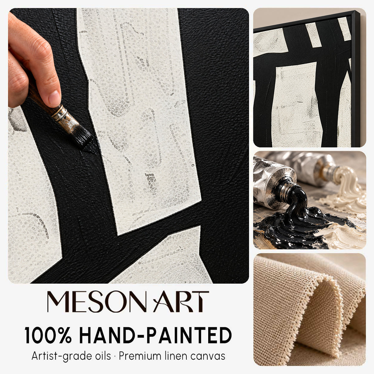 Extra Large Black and White Abstract Wall Art Decor Black and White Art on Canvas Black and White Oil Painting
