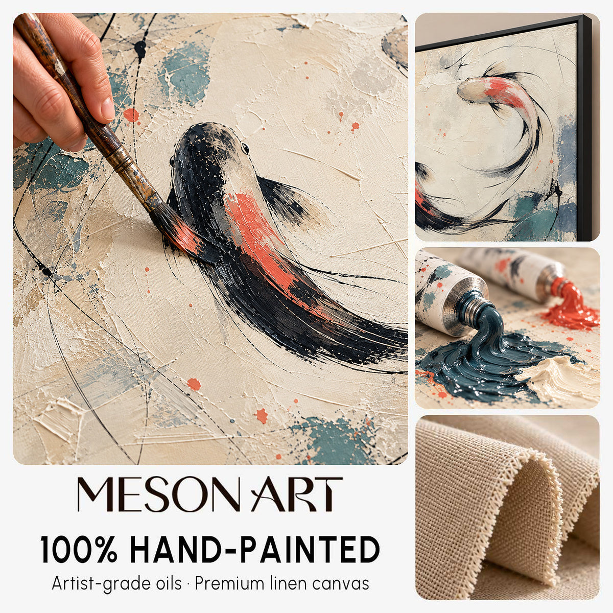 Minimalist Koi Fish Painting Abstract Canvas Wall Art For Modern Living Room Entryway Decor