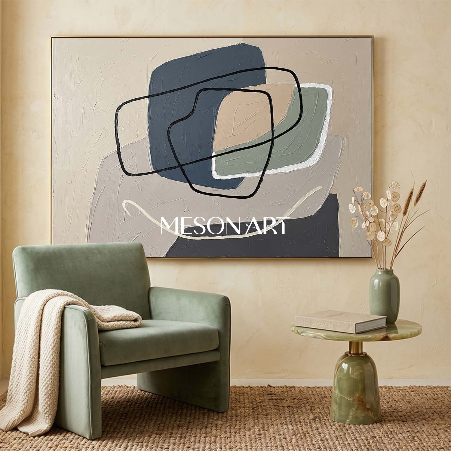 Organic Modern Japandi Neutral Abstract Oil Painting Large Wall Decor