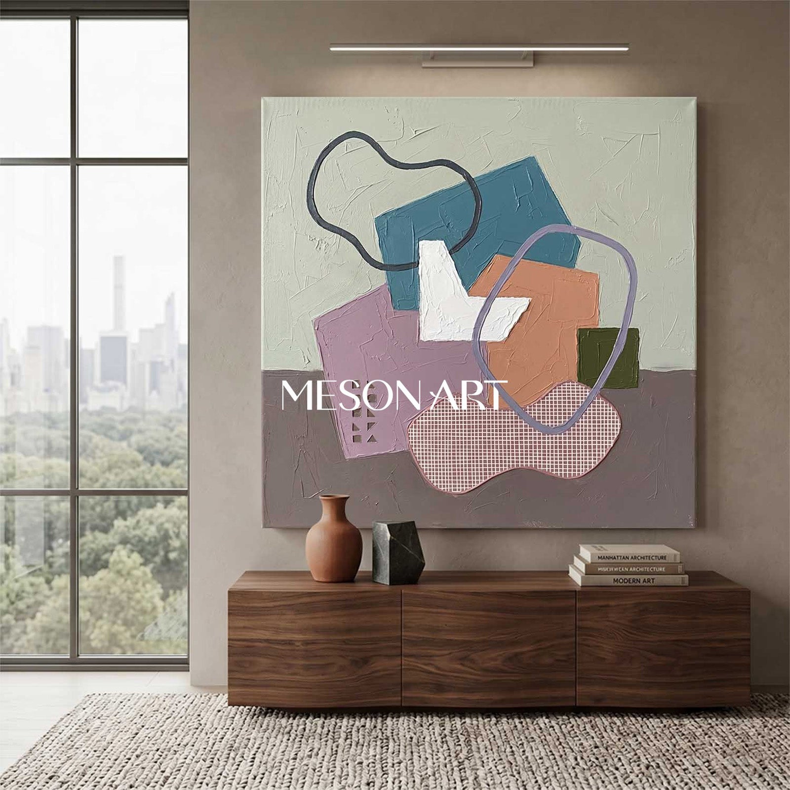 モダンなリビングルームのためのテクスチャパステル幾何学的な抽象的な