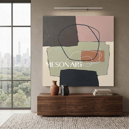 Sage Green And Pink Minimalist Textured Painting For Bedroom Space
