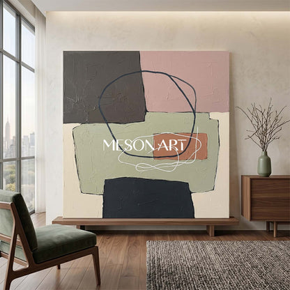 Sage Green And Pink Minimalist Textured Painting For Bedroom Space