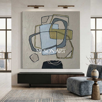 Light Blue And Olive Green Minimalist Textured Wall Art For Bedroom