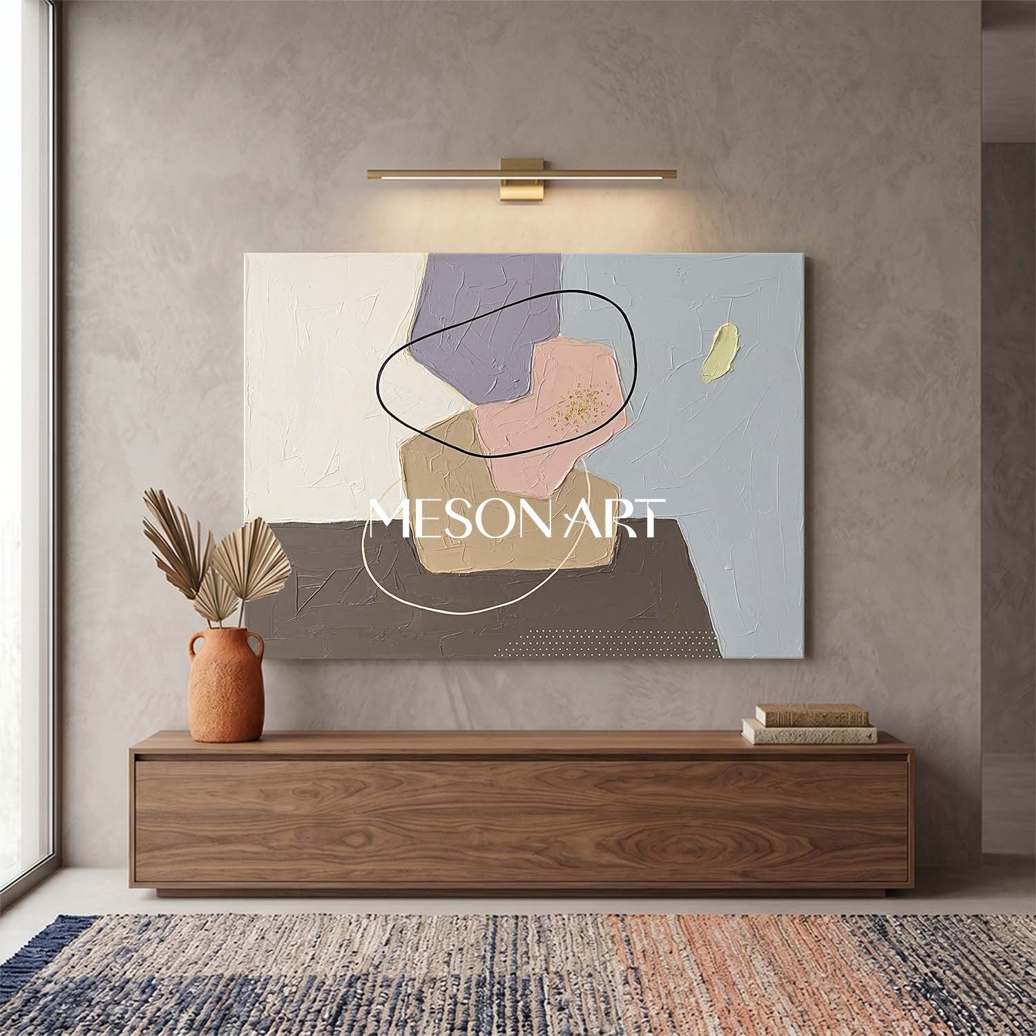 モダンな大きな黒いシンボル高級壁アートカスタム玄関油絵 – MesonArt