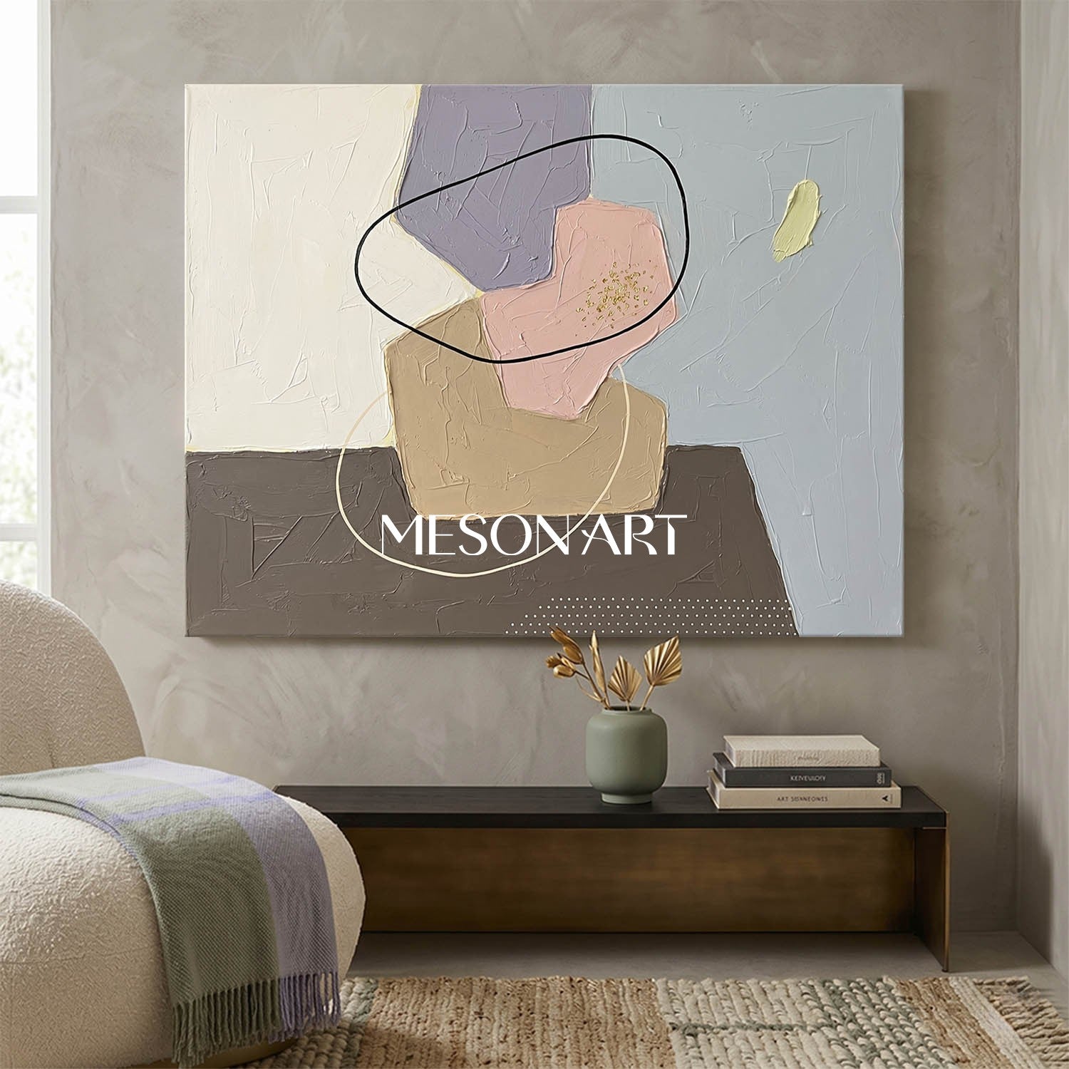 Abstract Plaster Texture Horizontal Canvas Art For Organic Modern Decor