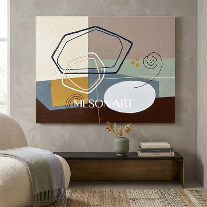 Taupe And Mustard Minimalist Textured Painting For Living Room Space