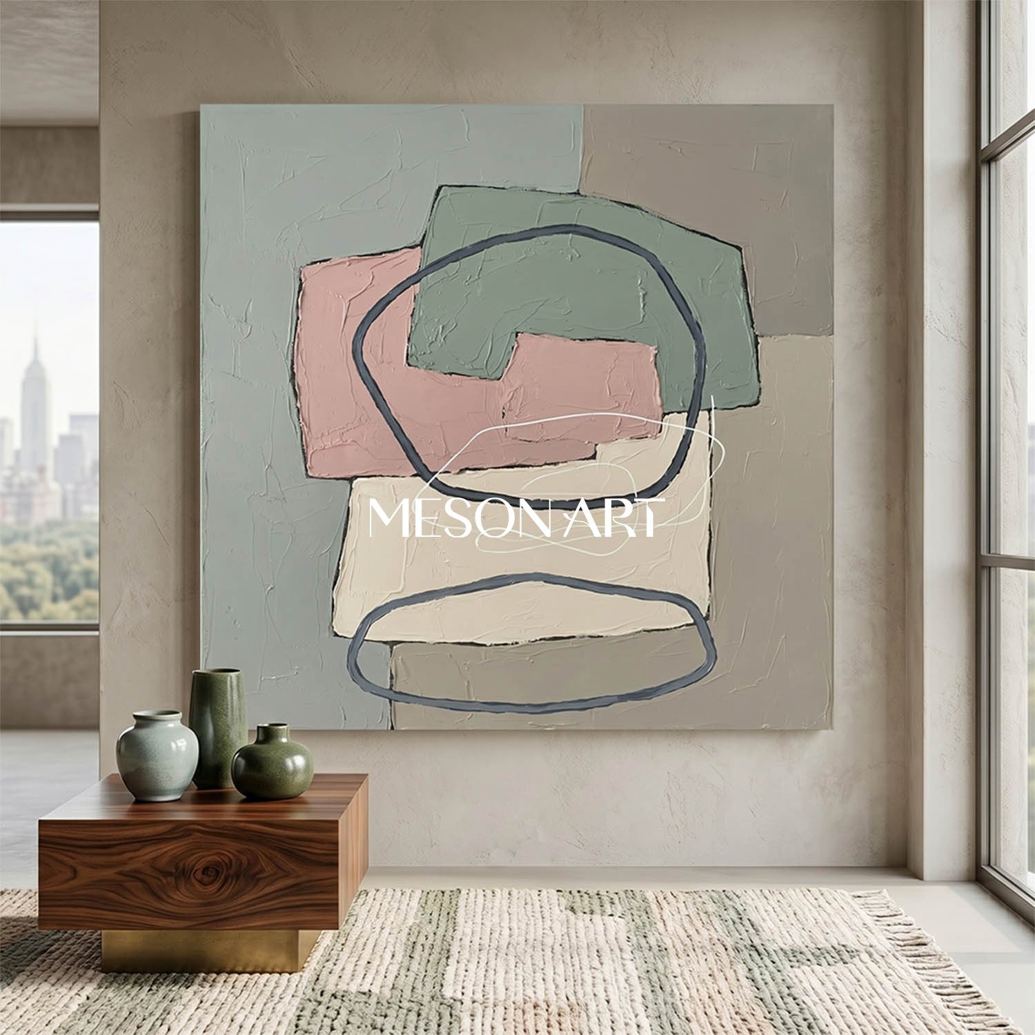 Textured Pastel Minimalist Abstract Canvas Art for Modern Living Room